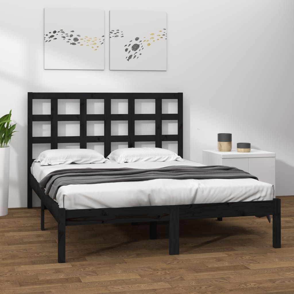 fekete tömör fa ágykeret 200 x 200 cm