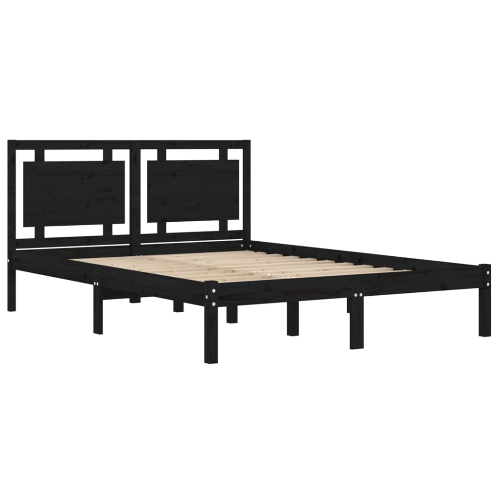 fekete tömör fa ágykeret 200 x 200 cm