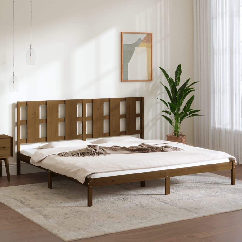 mézbarna tömör fenyőfa ágykeret 200 x 200 cm