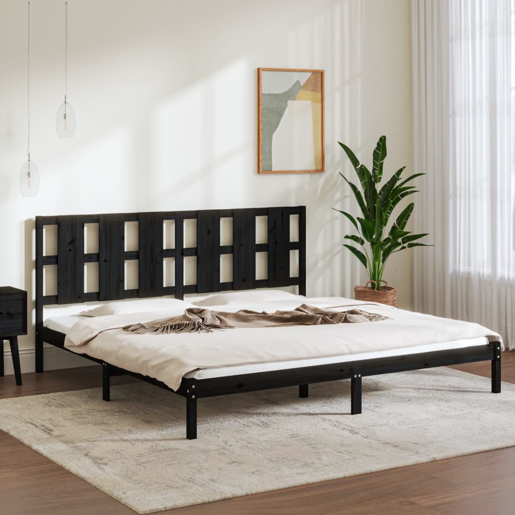 fekete tömör fenyőfa ágykeret 200 x 200 cm