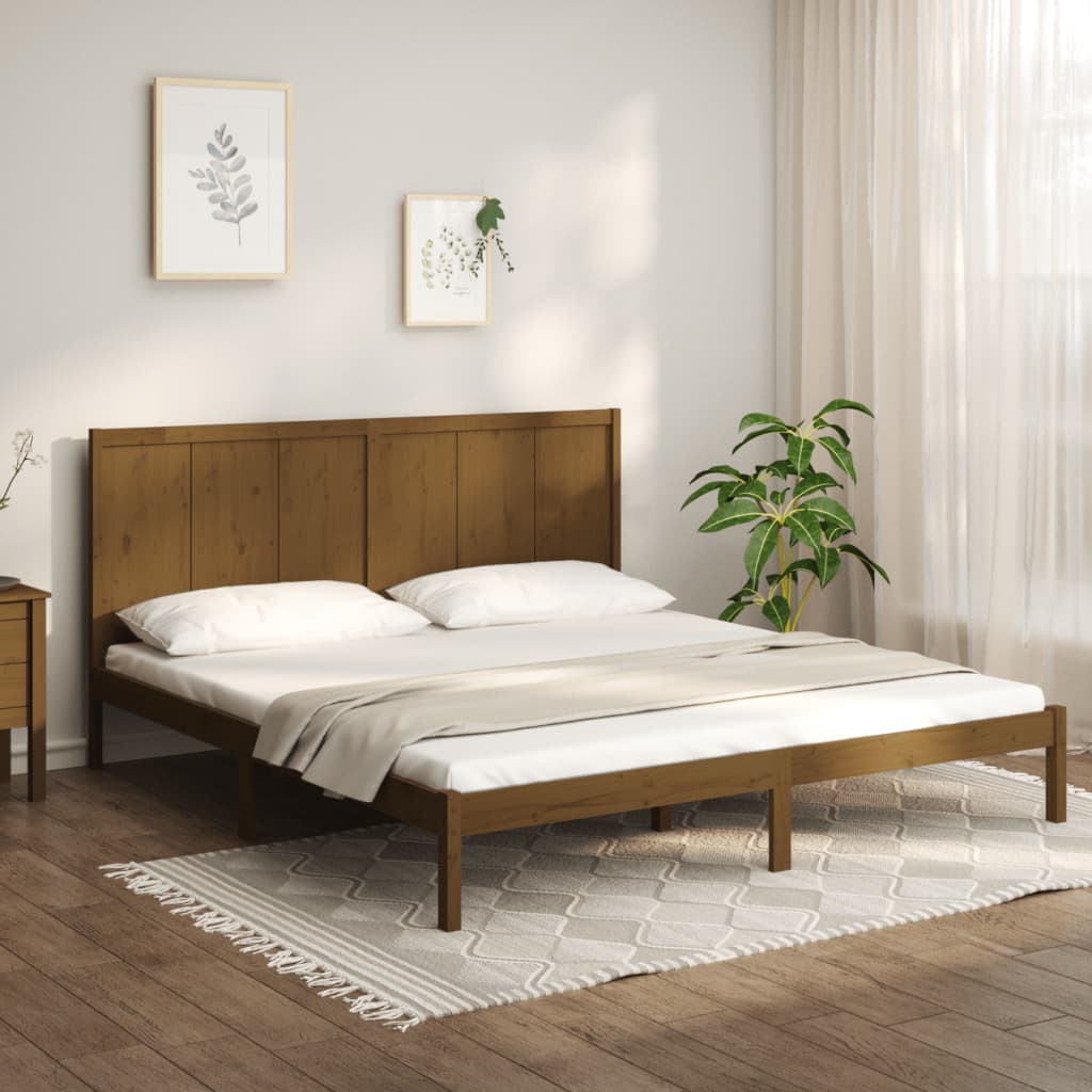 mézbarna tömör fenyőfa ágykeret 200 x 200 cm