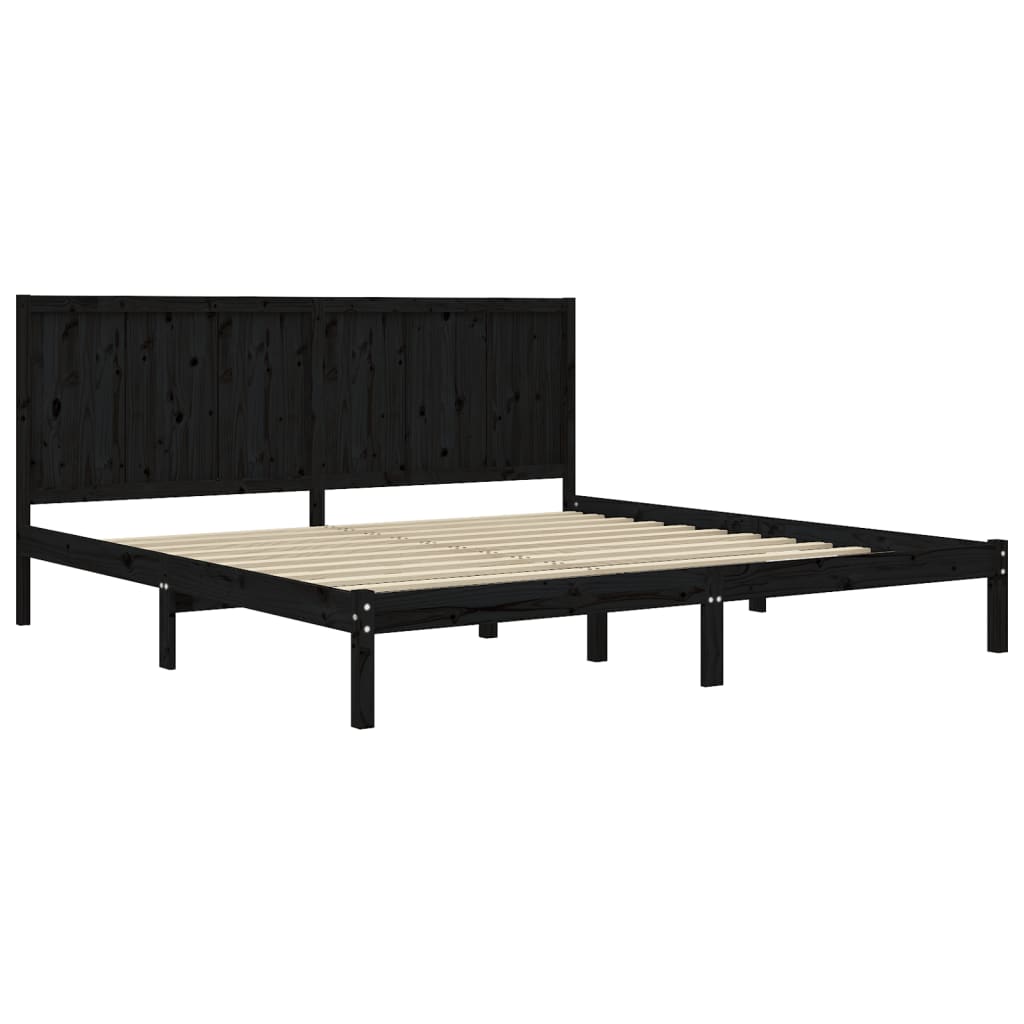 fekete tömör fenyőfa ágykeret 200 x 200 cm