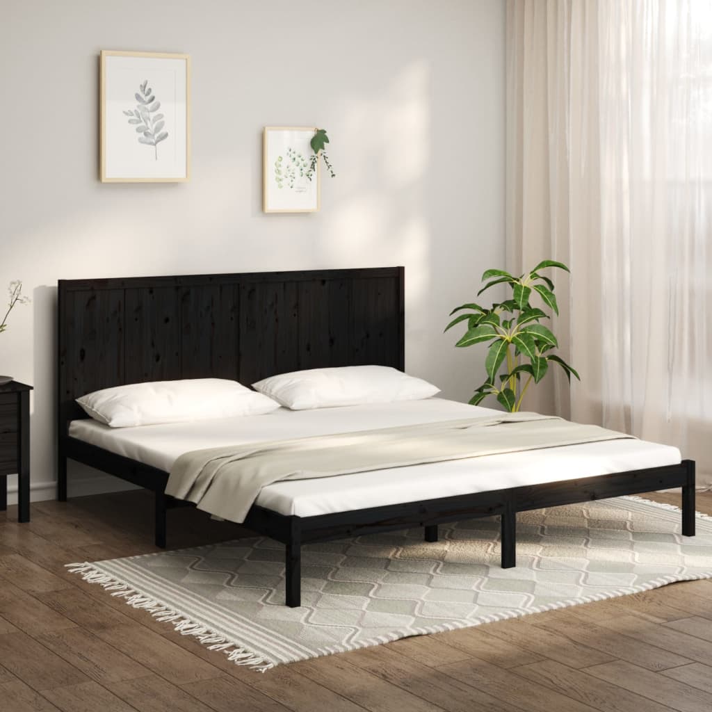 fekete tömör fenyőfa ágykeret 200 x 200 cm