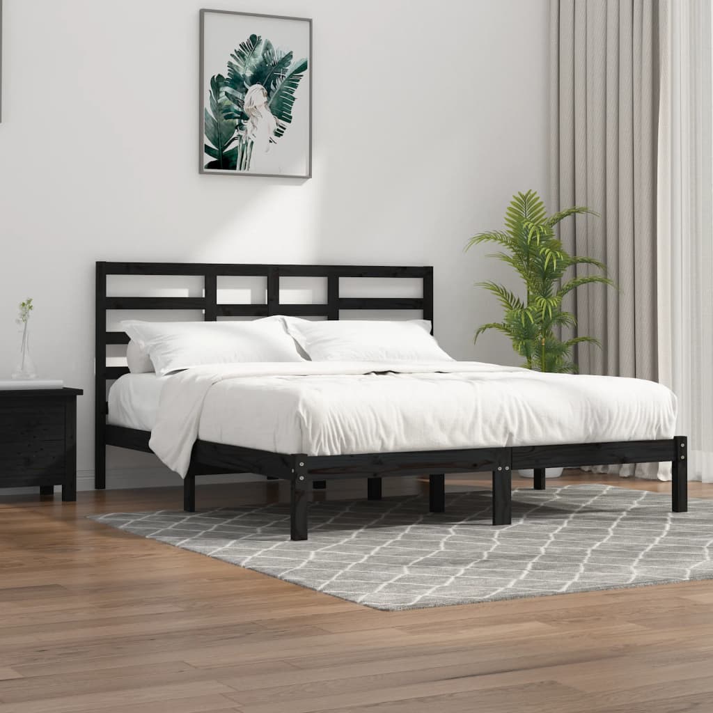 fekete tömör fa ágykeret 200 x 200 cm