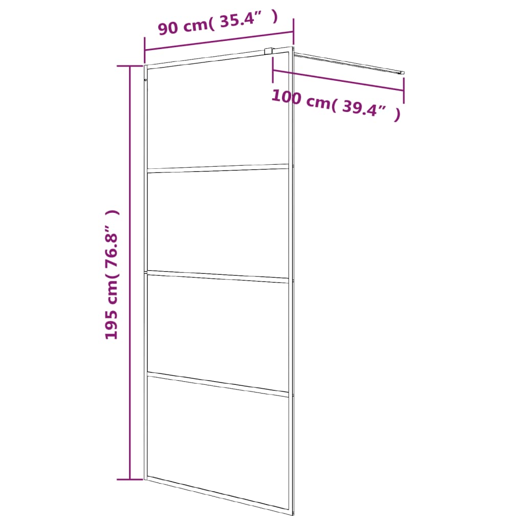 fekete selyemmatt ESG üveg zuhanyfal 90 x 195 cm