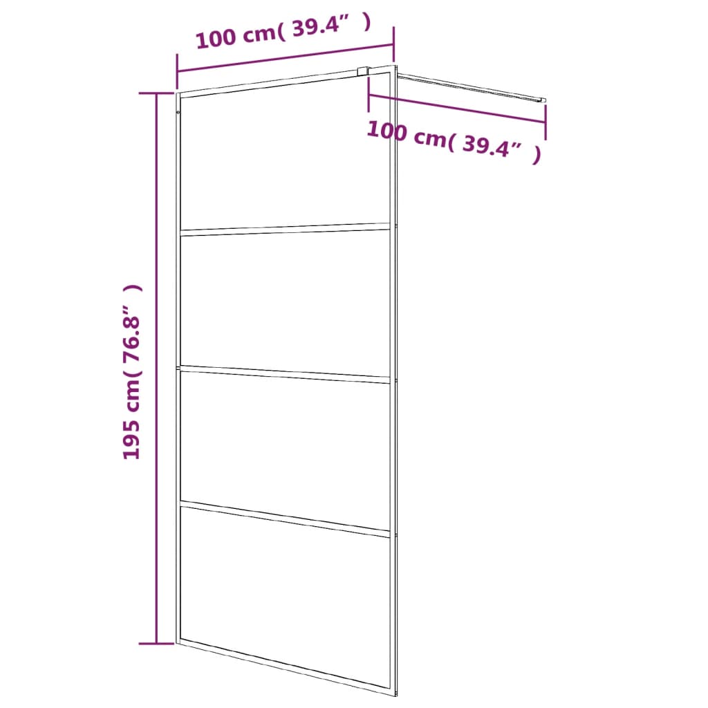 fekete selyemmatt ESG üveg zuhanyfal 100 x 195 cm