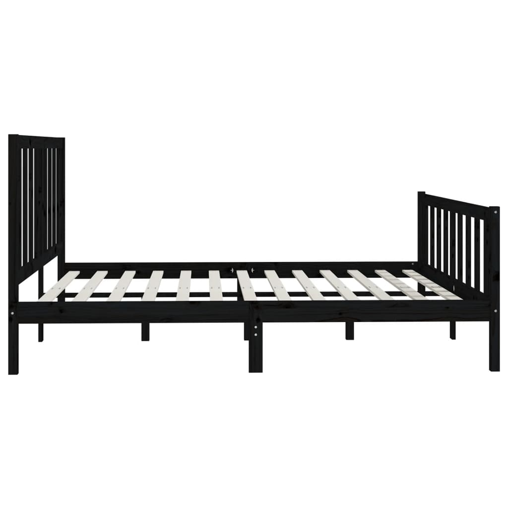 fekete tömör fa ágykeret 200 x 200 cm