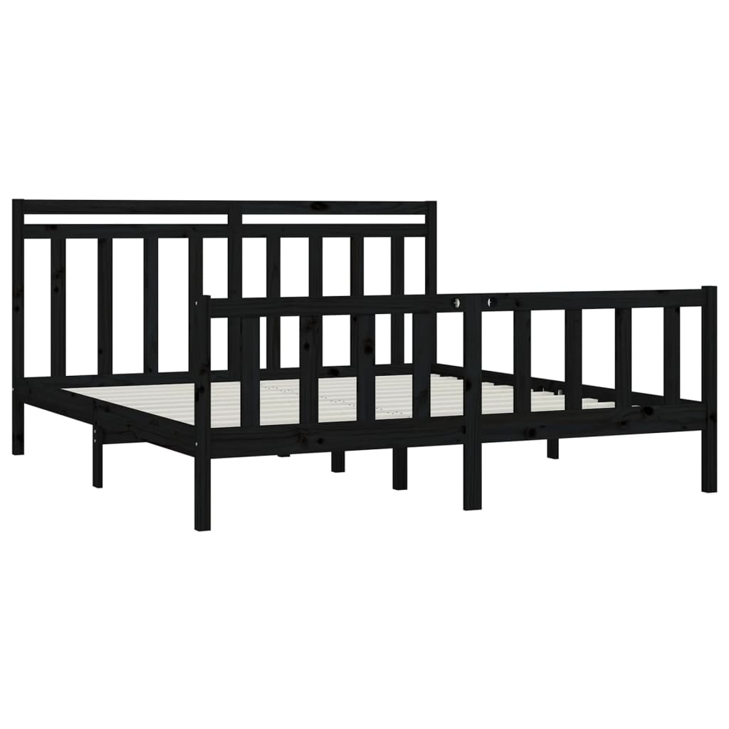 fekete tömör fenyőfa ágykeret 200x200 cm
