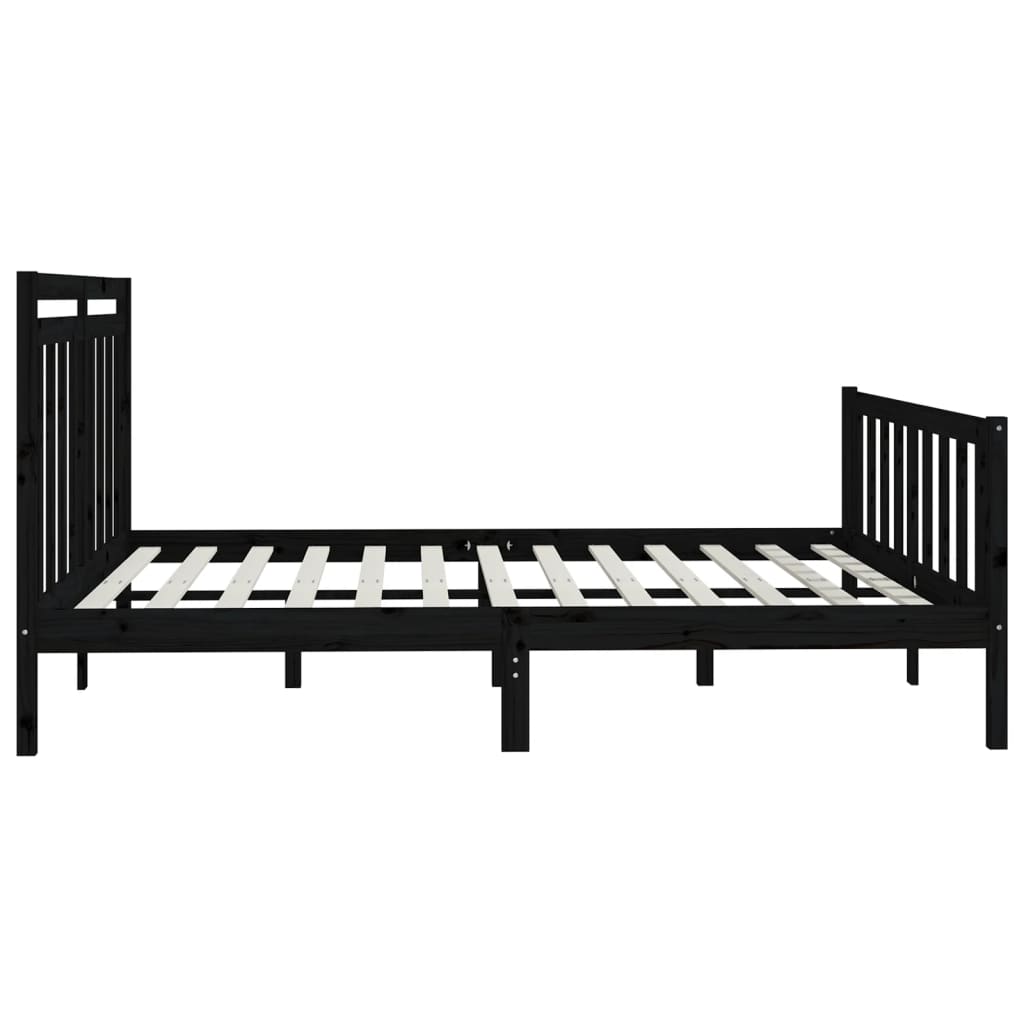 fekete tömör fenyőfa ágykeret 200x200 cm