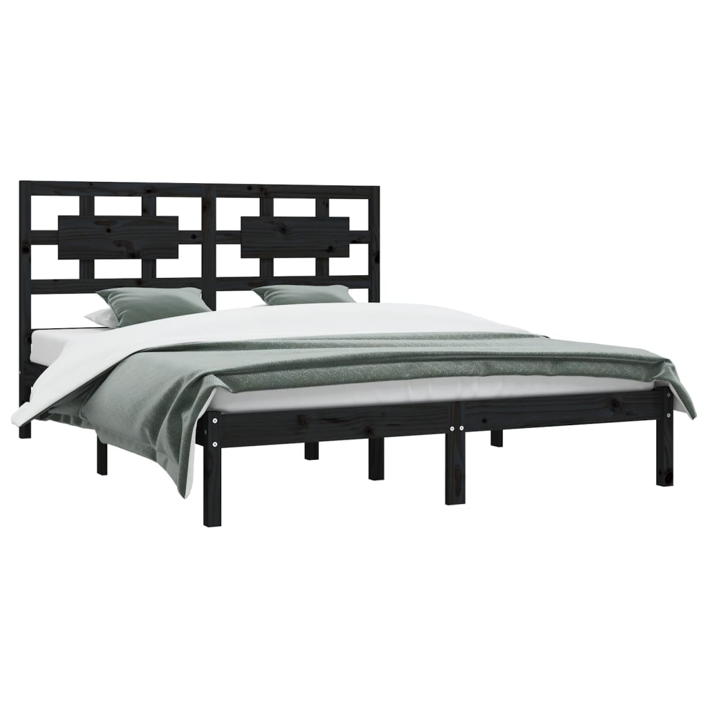 fekete tömör fenyőfa ágykeret 200 x 200 cm