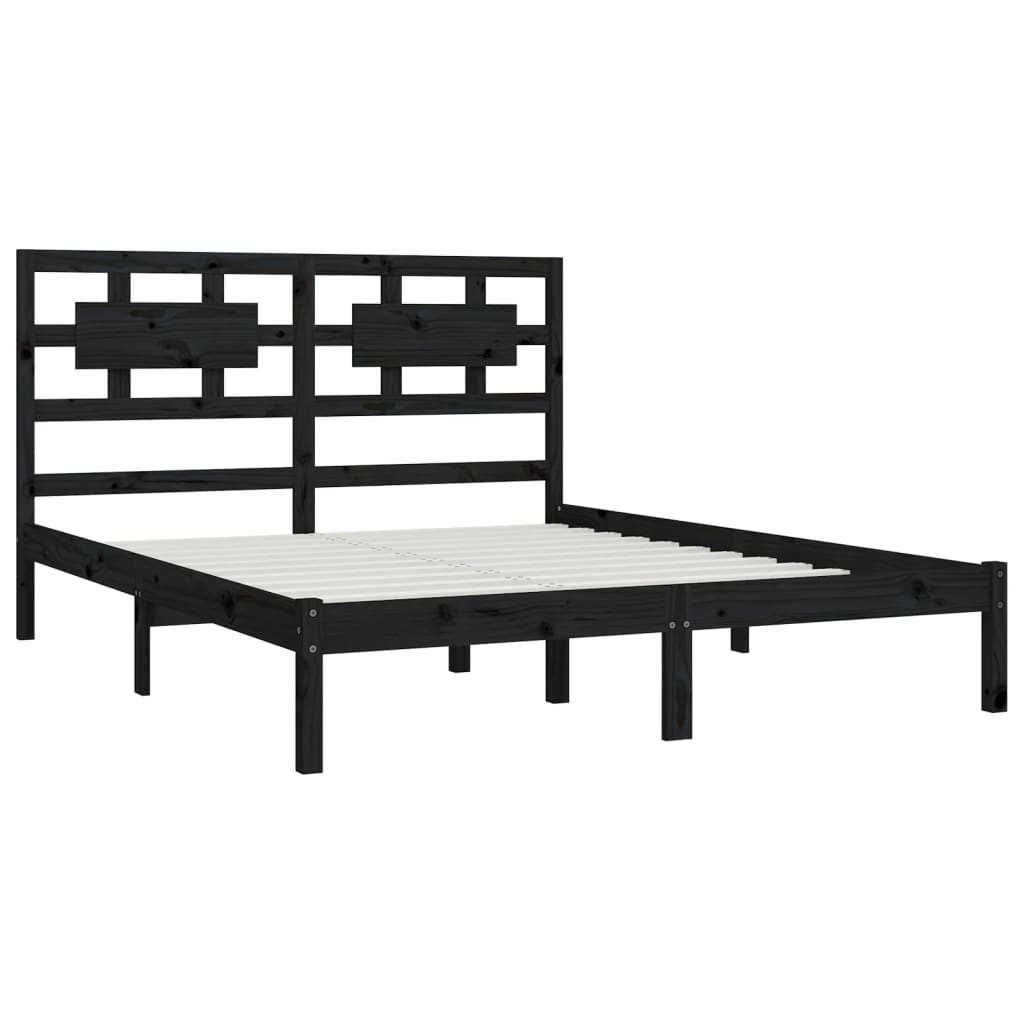 fekete tömör fenyőfa ágykeret 200 x 200 cm