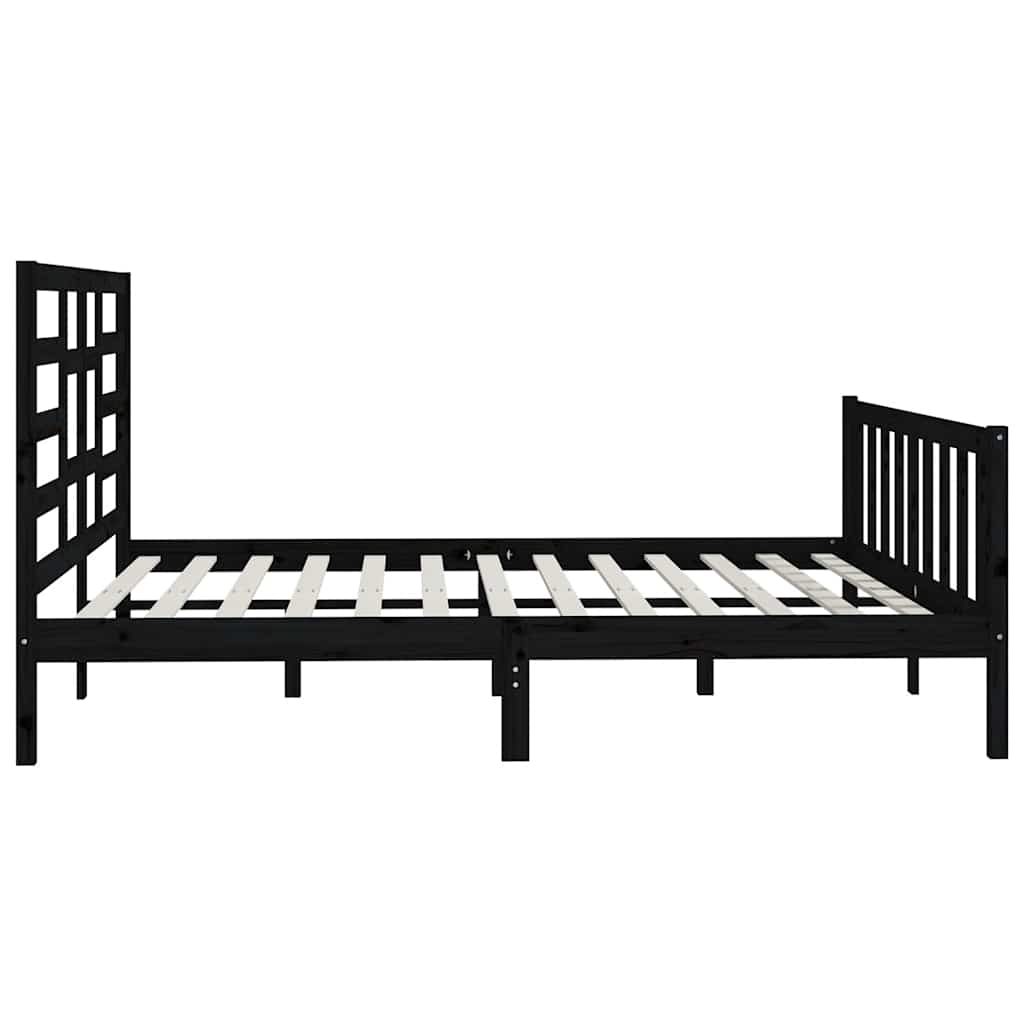 fekete tömör fenyőfa ágykeret 200x200 cm