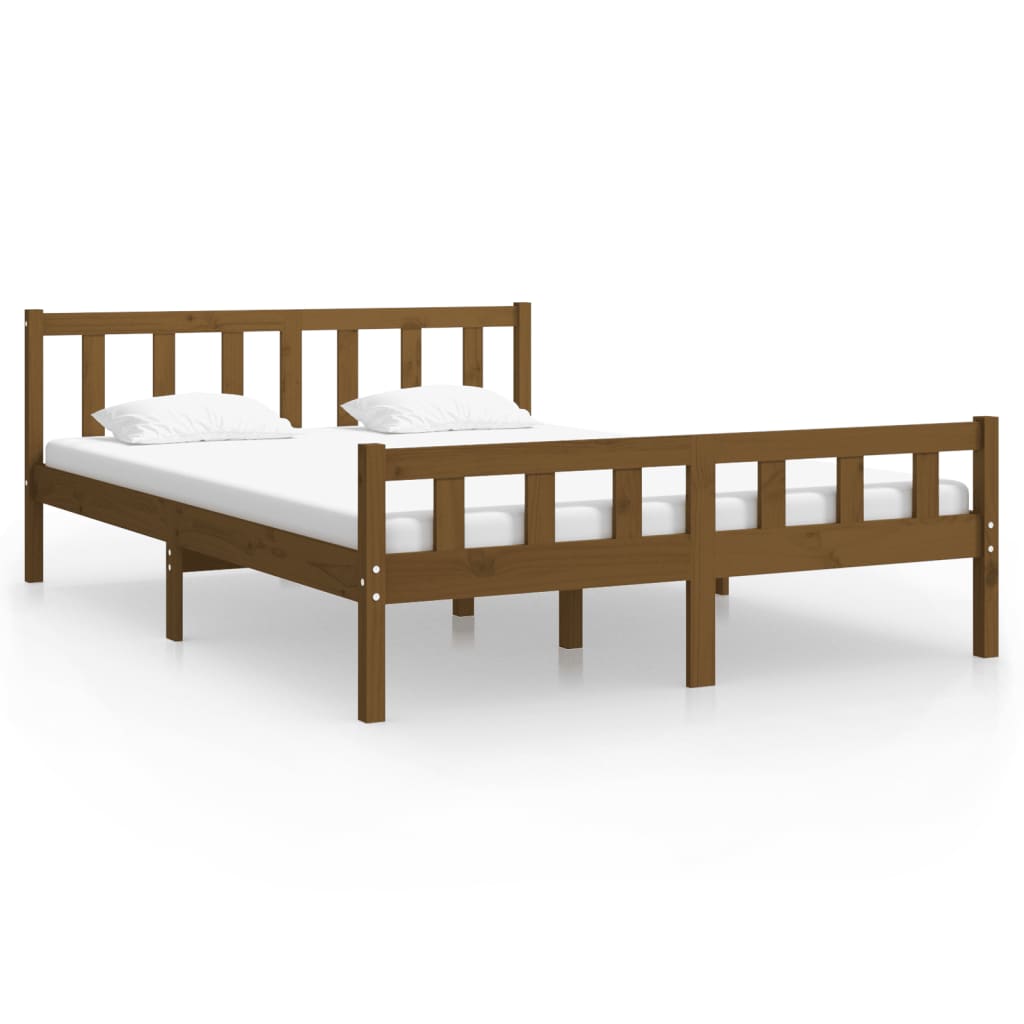 King Size mézbarna tömör fa ágykeret 150 x 200 cm