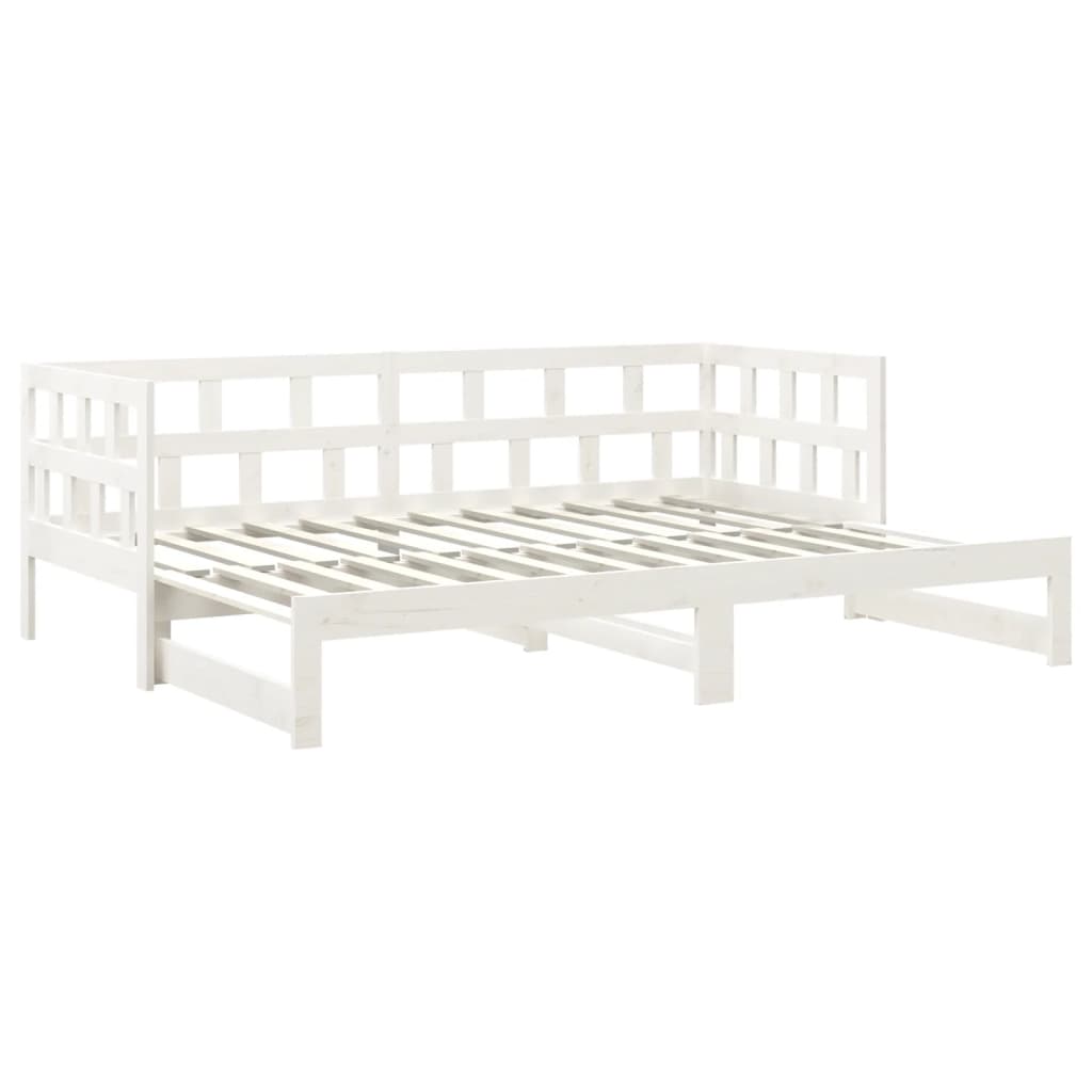 fehér tömör fenyőfa kihúzható kanapéágy 2 x (90 x 200) cm