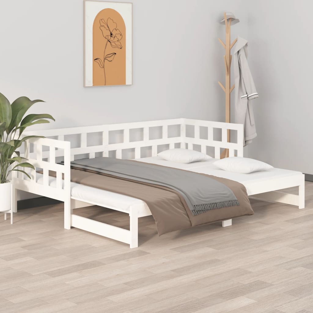 fehér tömör fenyőfa kihúzható kanapéágy 2 x (90 x 200) cm