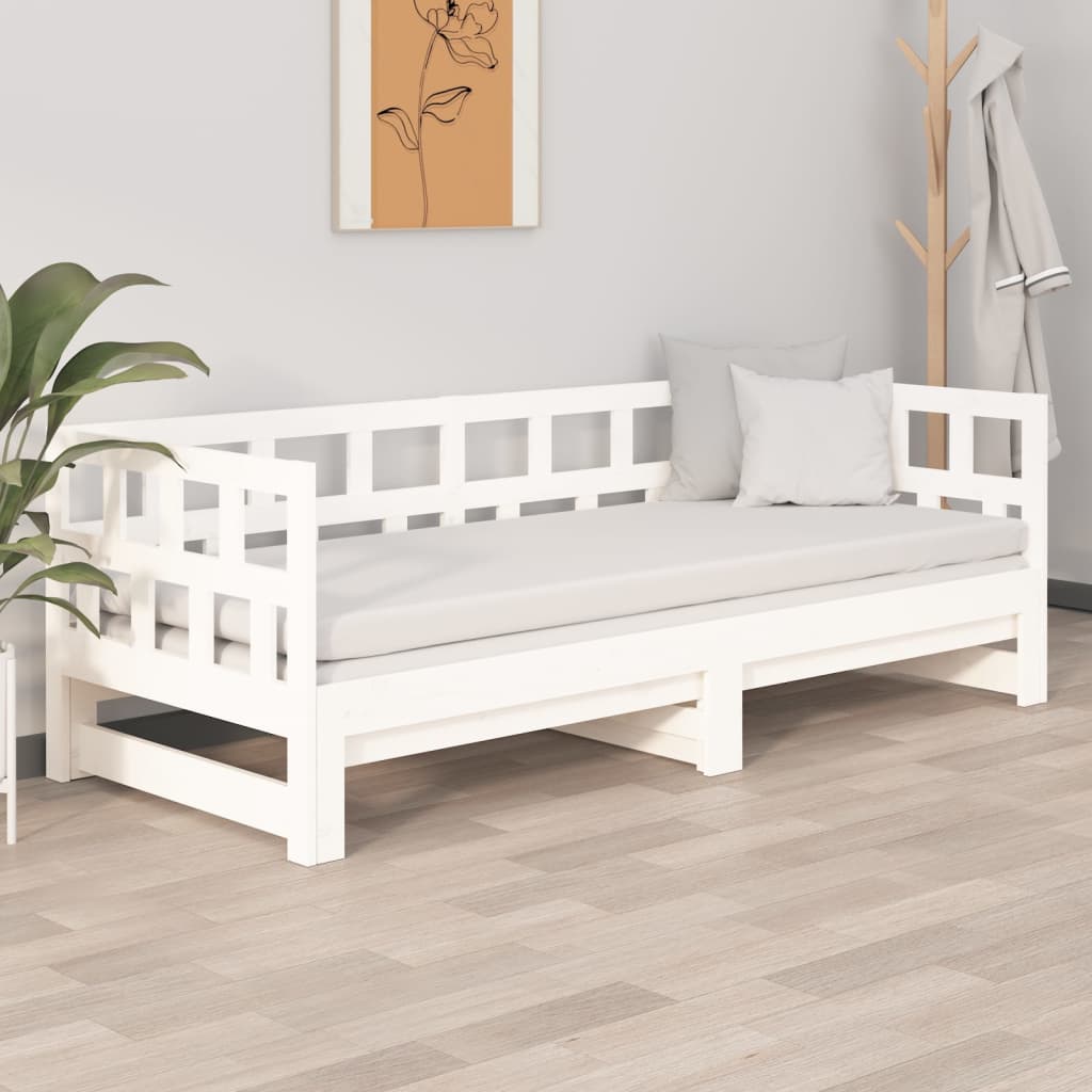 fehér tömör fenyőfa kihúzható kanapéágy 2 x (80 x 200) cm
