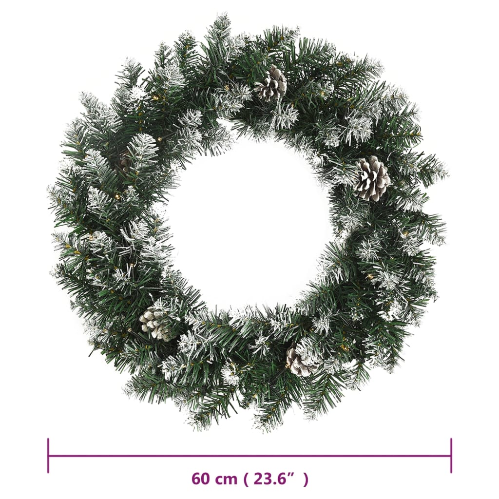 zöld PVC karácsonyi koszorú LED-ekkel 60 cm