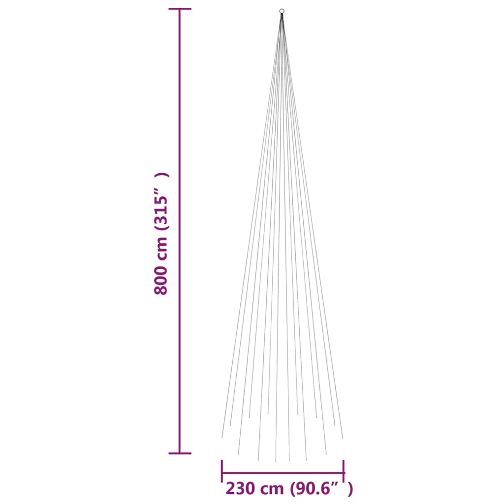 karácsonyfa zászlórúdon 1134 hideg fehér LED-del 800 cm
