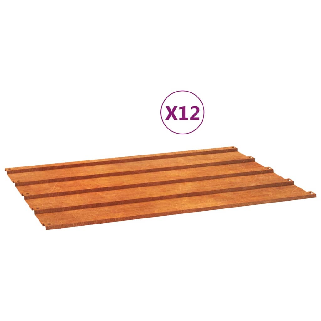 12 db rozsda színű corten acél tetőpanel 60 x 44 cm