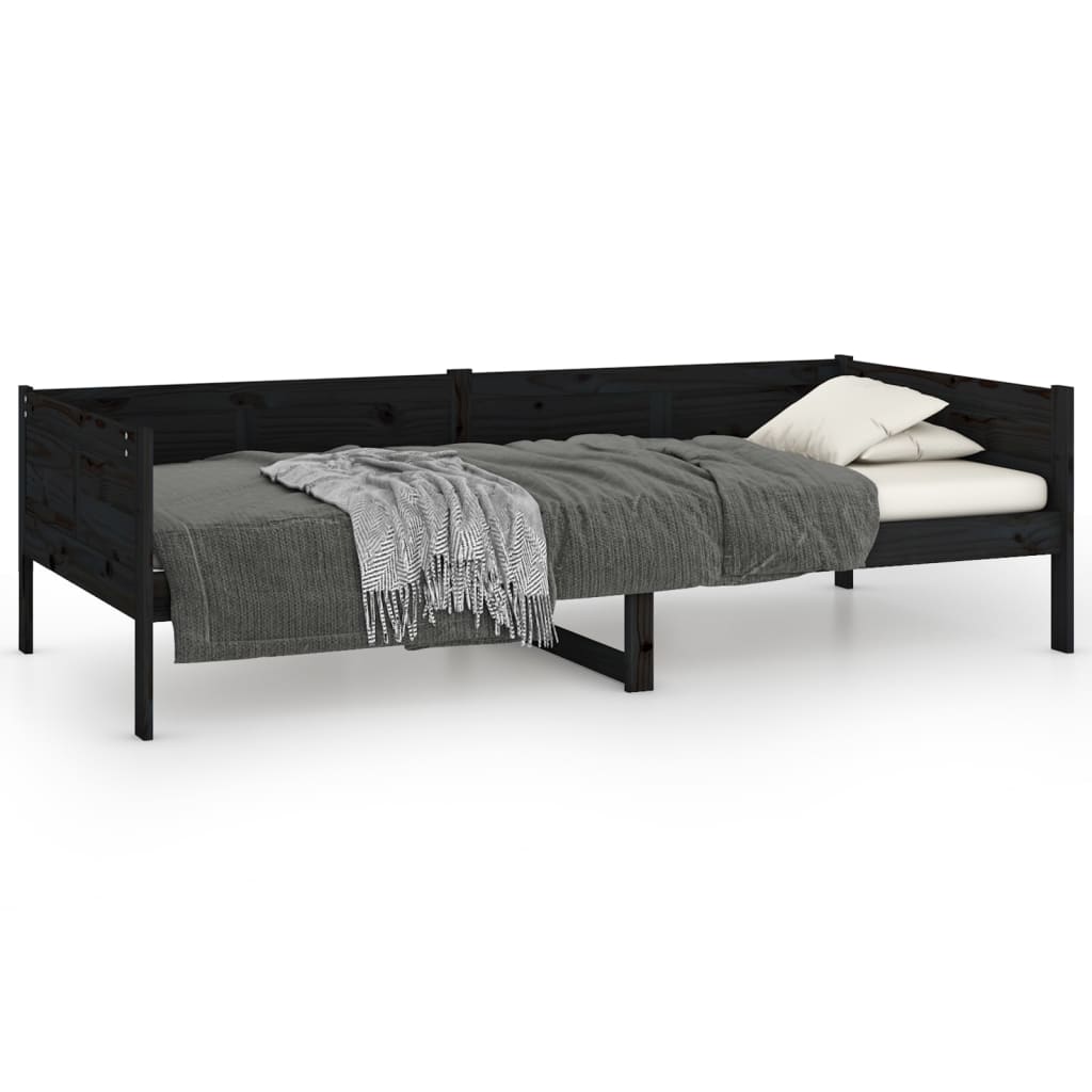 fekete tömör fenyőfa kanapéágy 90 x 190 cm