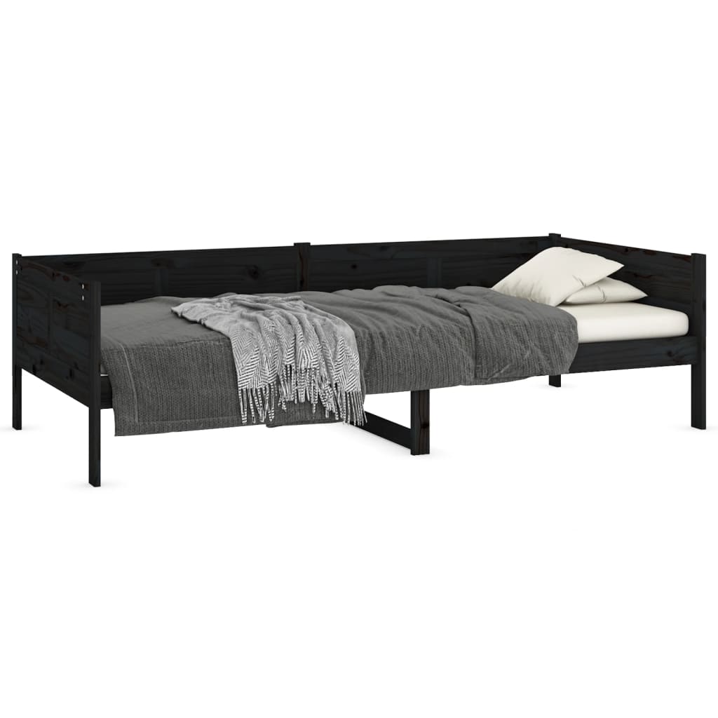 fekete tömör fenyőfa kanapéágy 90 x 190 cm