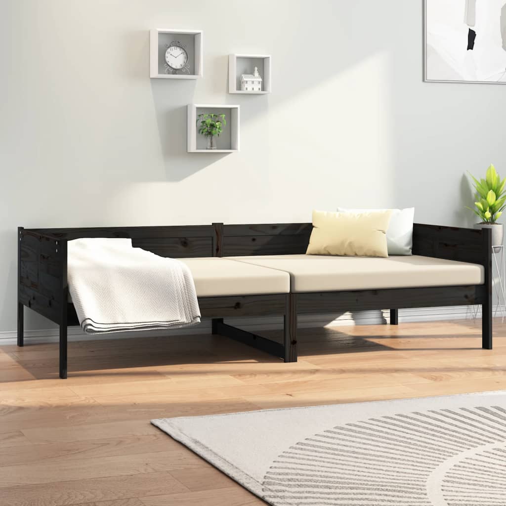 fekete tömör fenyőfa kanapéágy 90 x 190 cm
