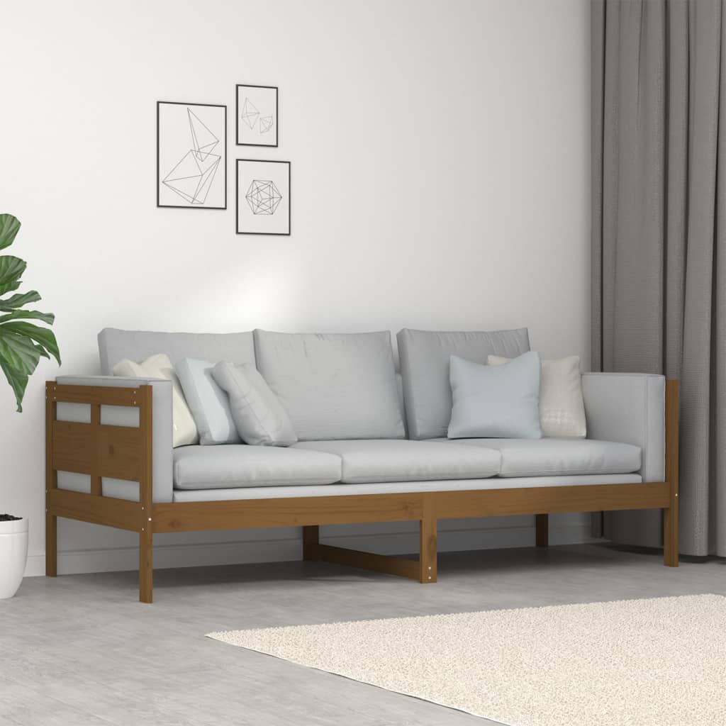 mézbarna tömör fenyőfa kanapéágy 80x200 cm