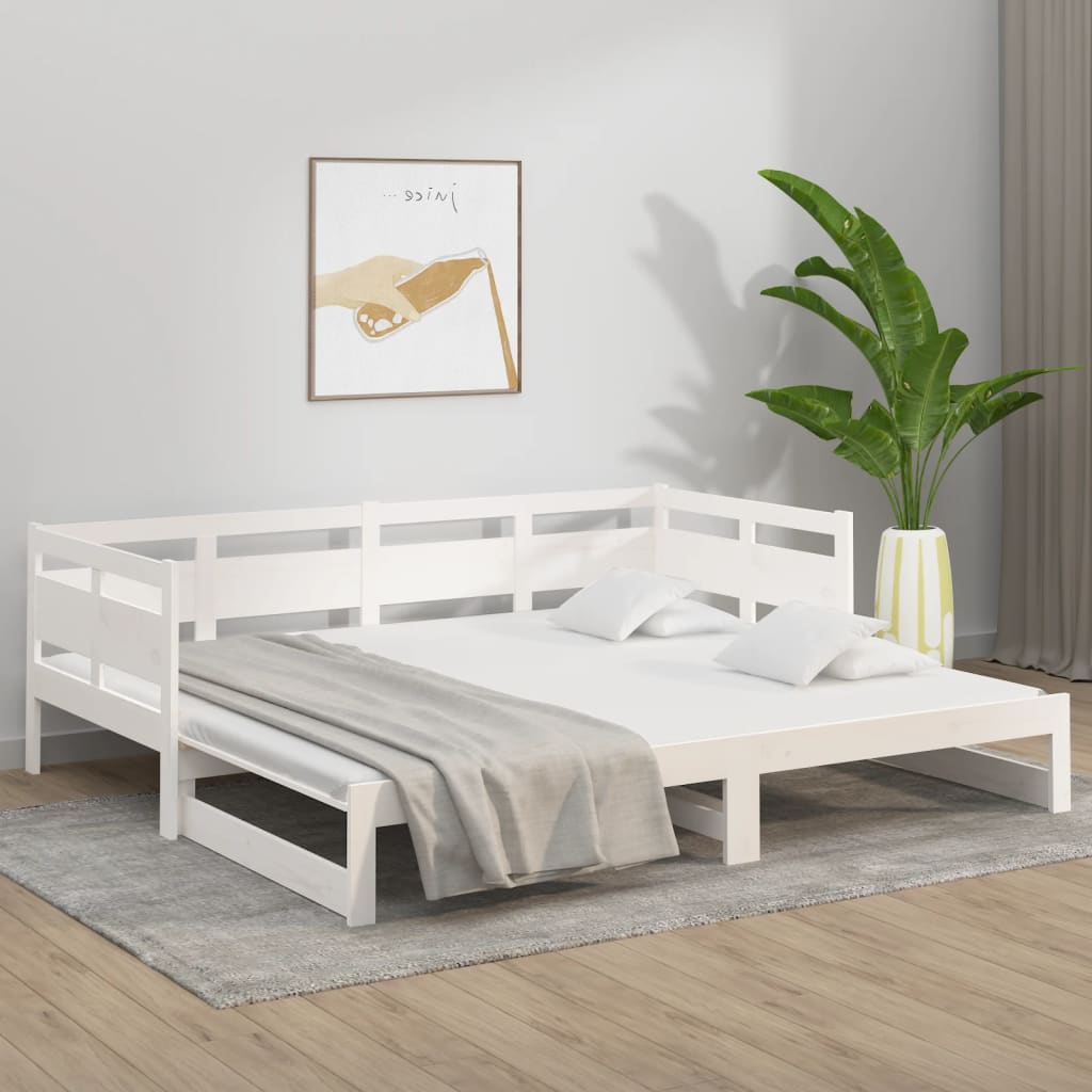 fehér tömör fenyőfa kihúzható kanapéágy 2 x (90 x 200) cm