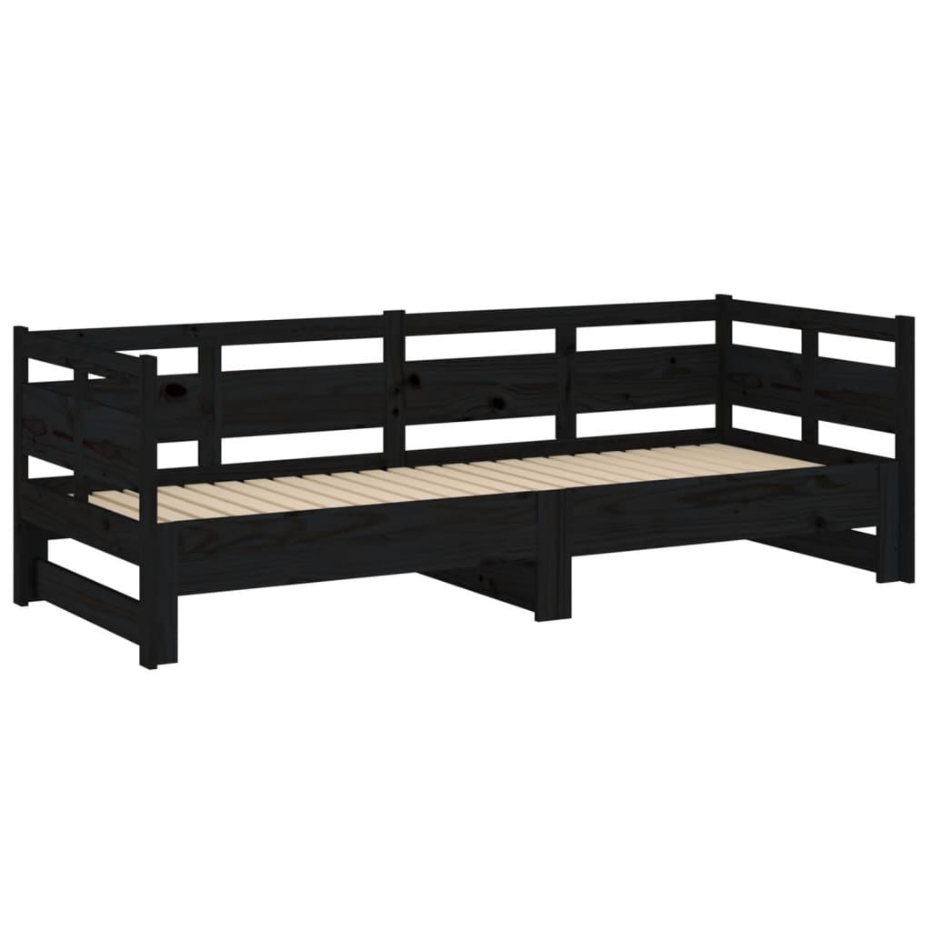 fekete tömör fenyőfa kihúzható kanapéágy 2 x (80 x 200) cm