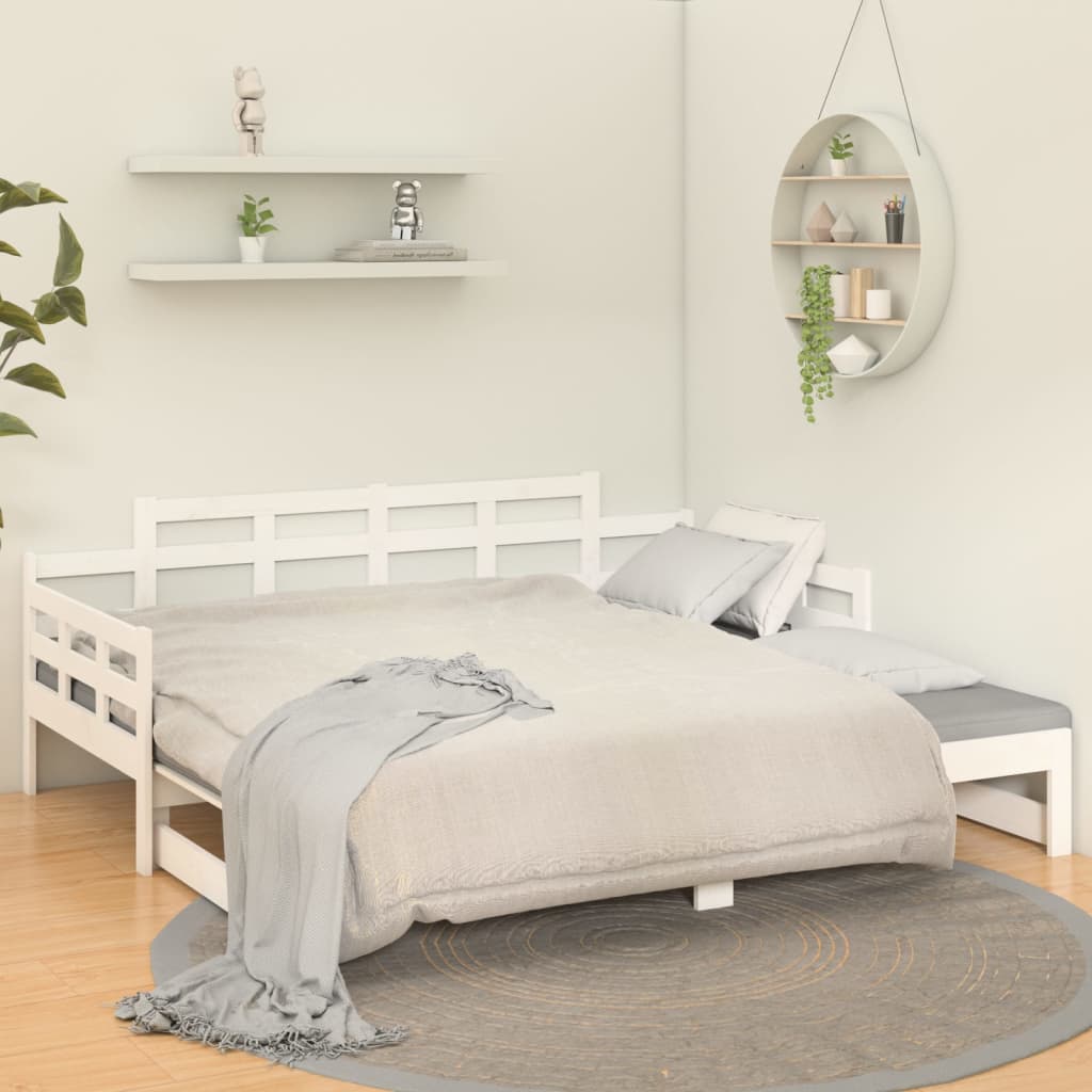fehér tömör fenyőfa kihúzható kanapéágy 2 x (80 x 200) cm