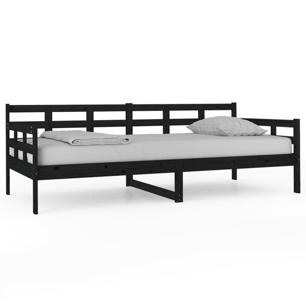 fekete tömör fenyőfa kanapéágy 90x200 cm