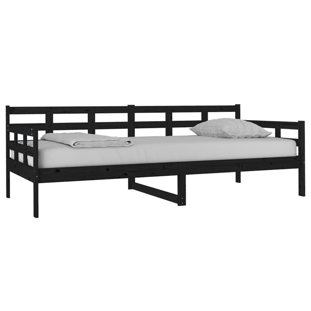 fekete tömör fenyőfa kanapéágy 90x200 cm