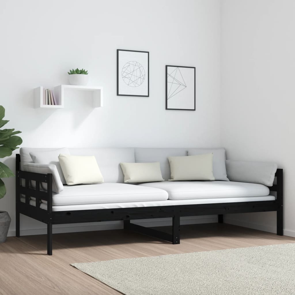 fekete tömör fenyőfa kanapéágy 90x200 cm