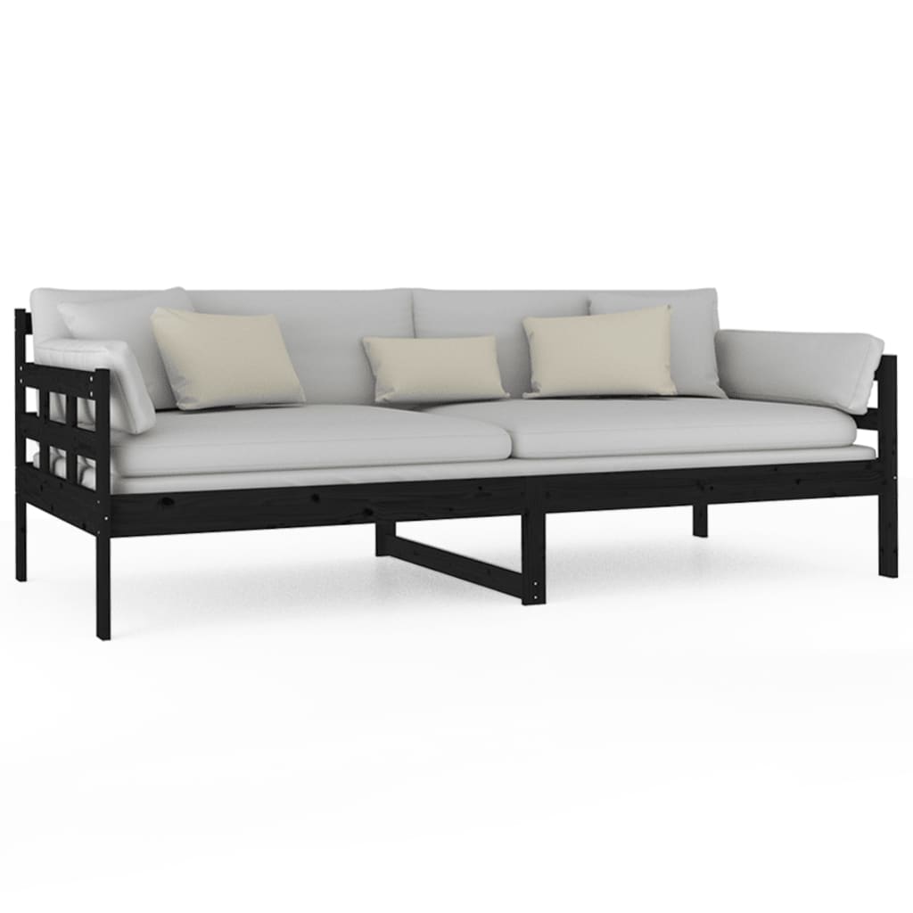 fekete tömör fenyőfa kanapéágy 90x200 cm