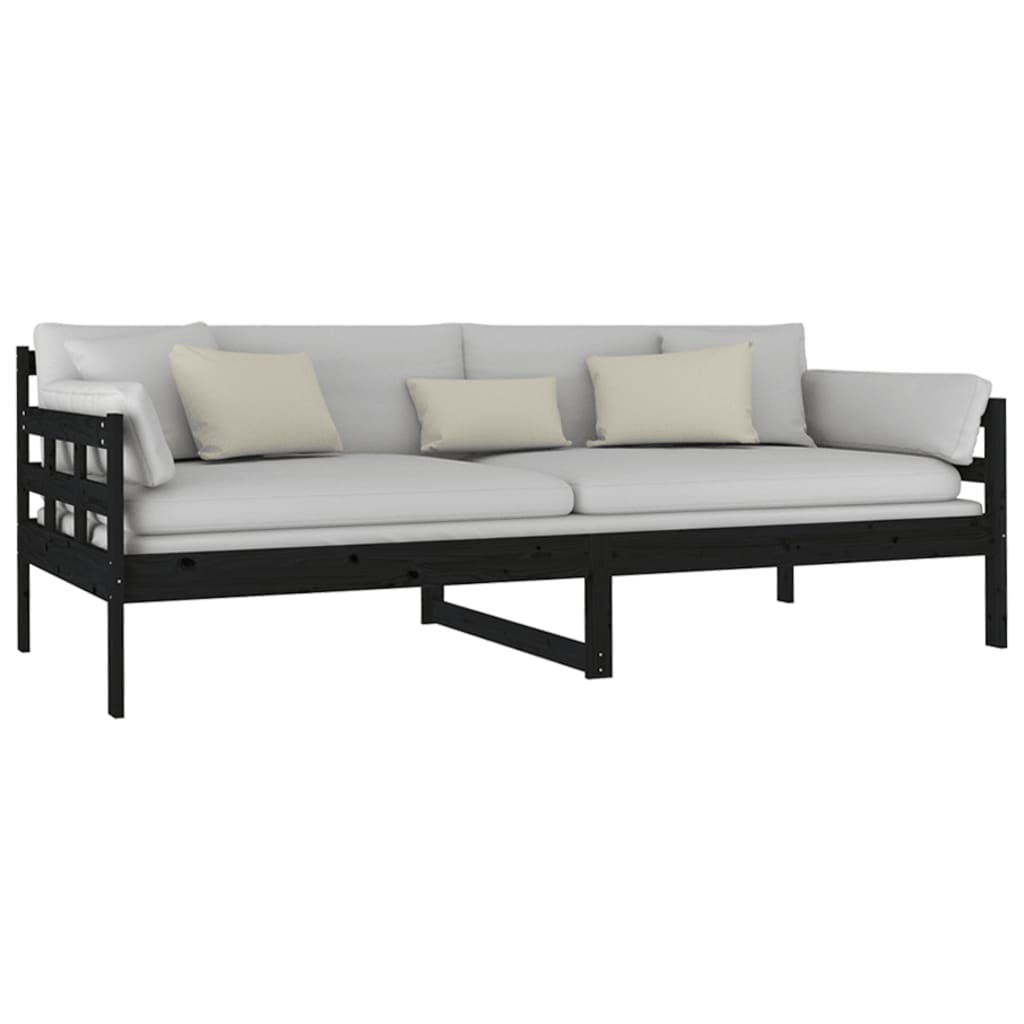 fekete tömör fenyőfa kanapéágy 90x200 cm