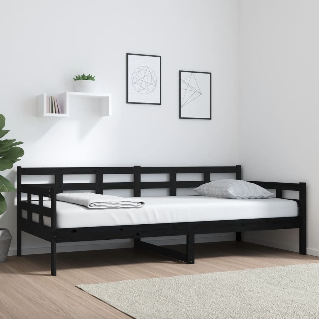fekete tömör fenyőfa kanapéágy 90x200 cm