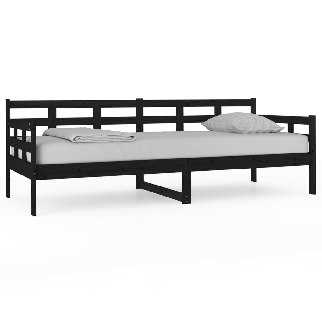 fekete tömör fenyőfa kanapéágy 80x200 cm