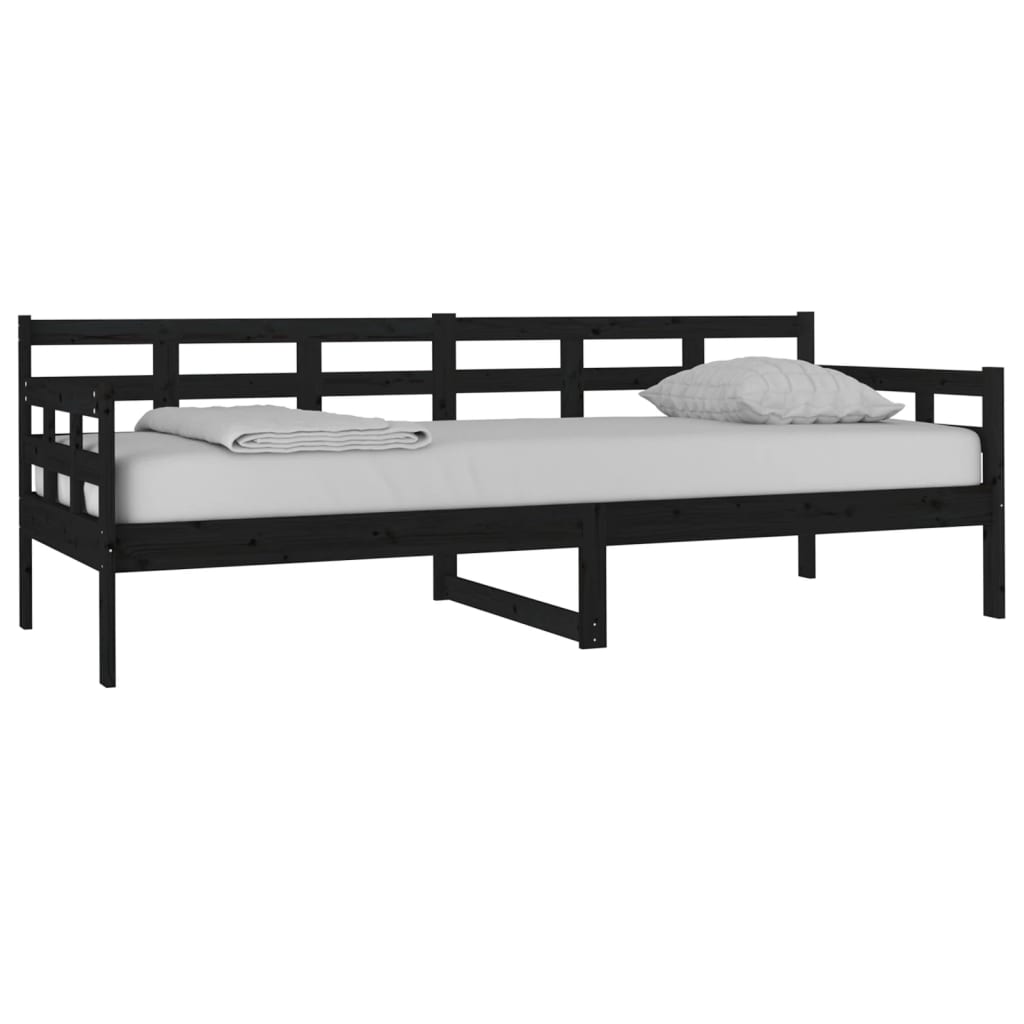 fekete tömör fenyőfa kanapéágy 80x200 cm
