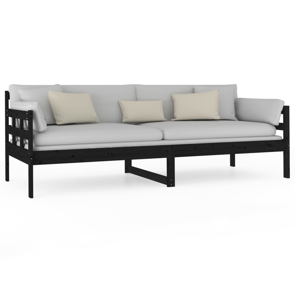 fekete tömör fenyőfa kanapéágy 80x200 cm