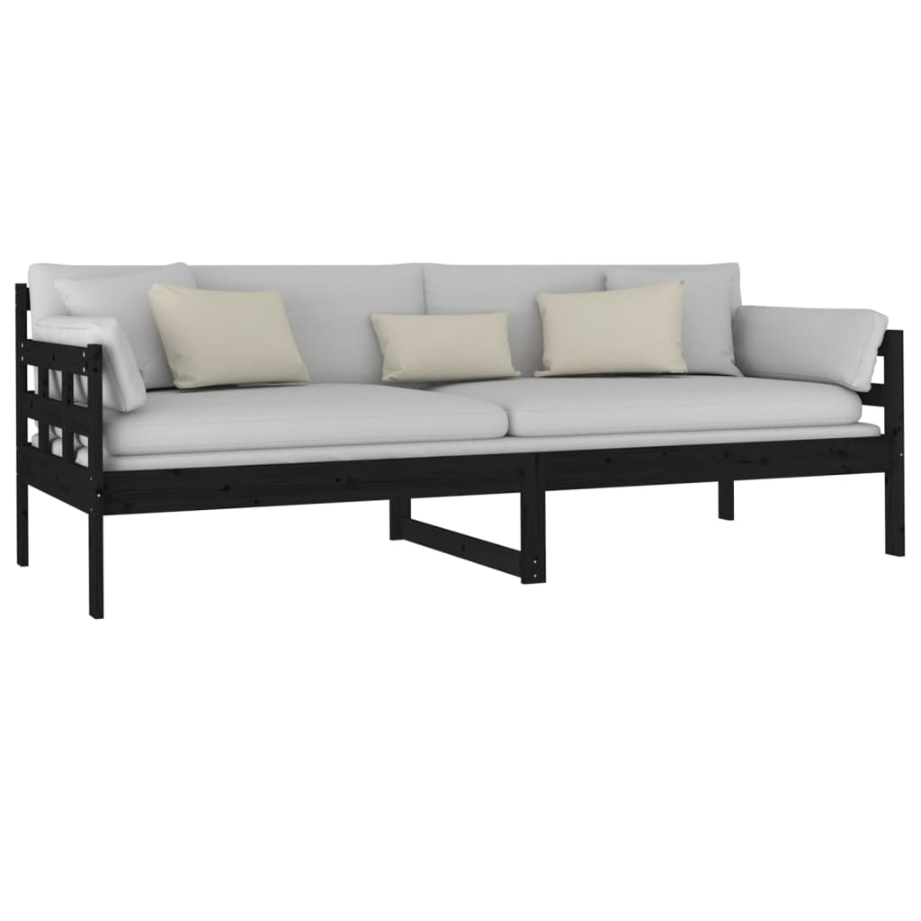 fekete tömör fenyőfa kanapéágy 80x200 cm