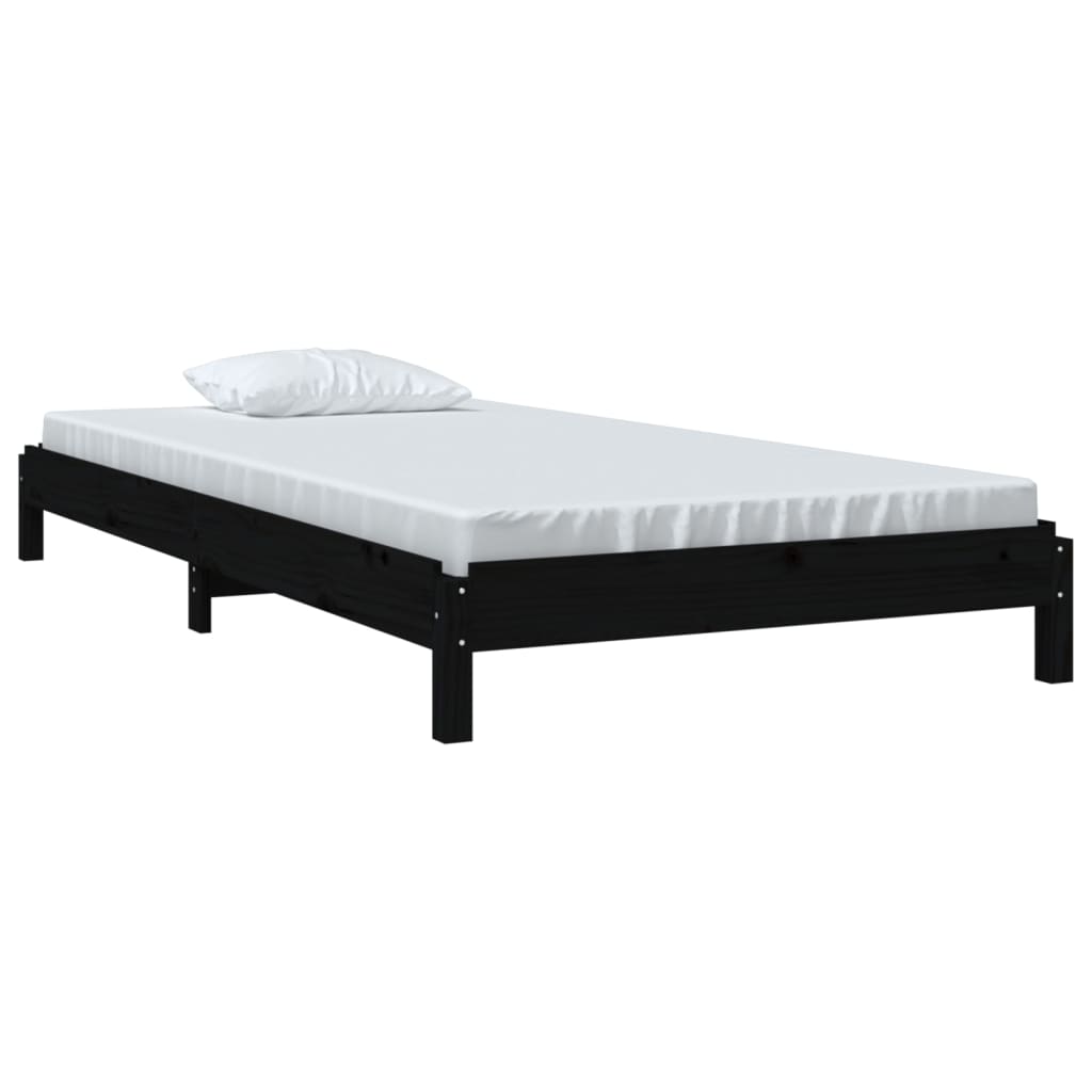 fekete tömör fenyőfa egymásra rakható ágy 75x190 cm