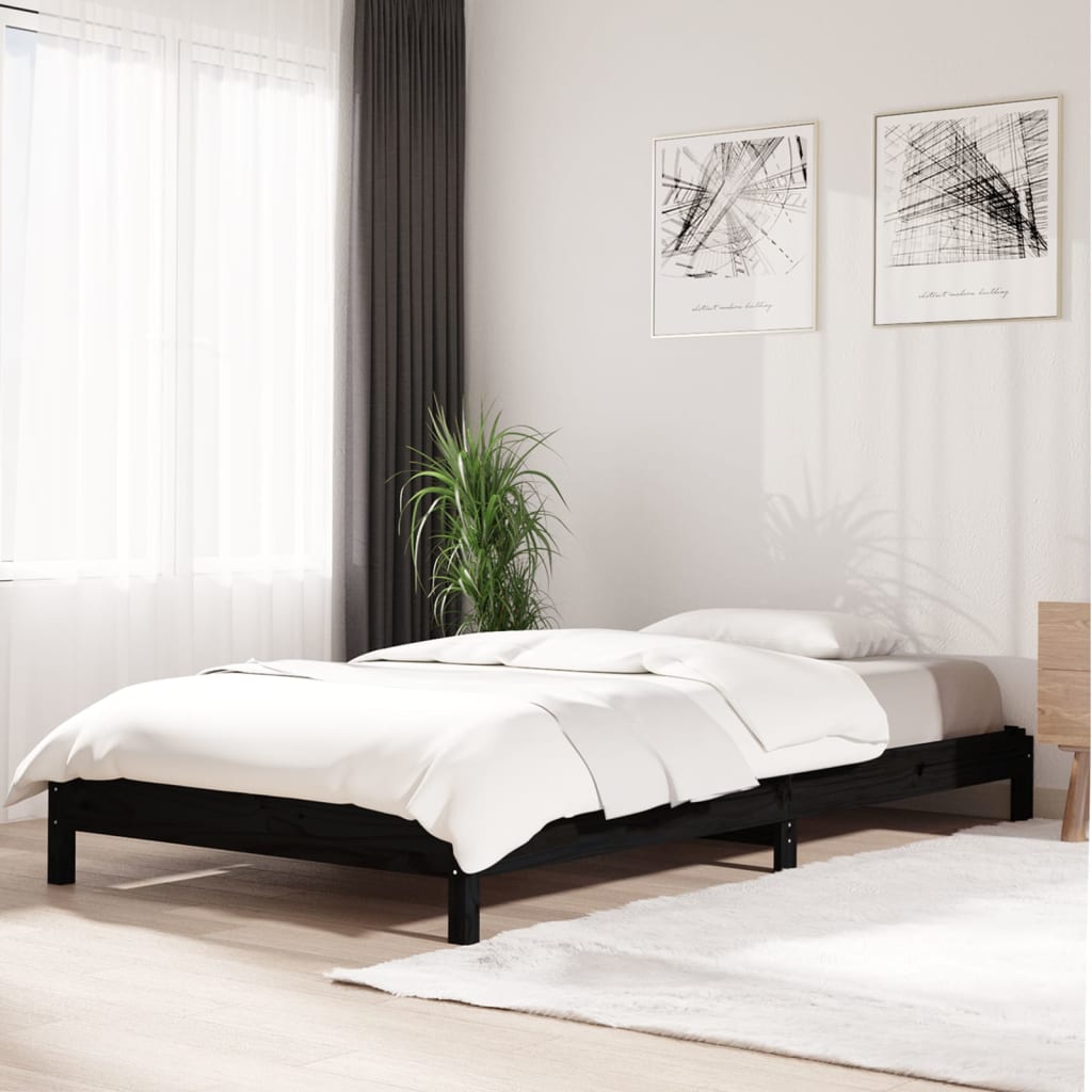 fekete tömör fenyőfa egymásra rakható ágy 75x190 cm