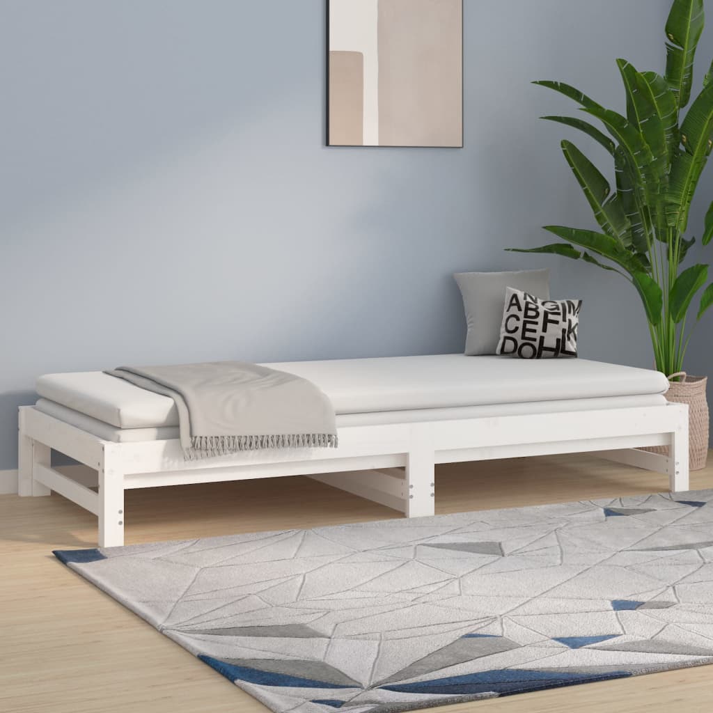 fehér tömör fenyőfa kihúzható kanapéágy 2 x (80 x 200) cm
