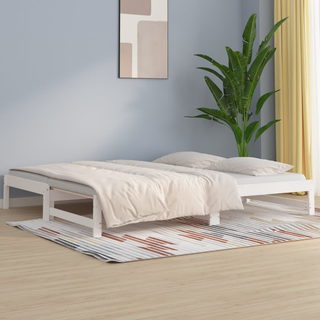 fehér tömör fenyőfa kihúzható kanapéágy 2 x (80 x 200) cm