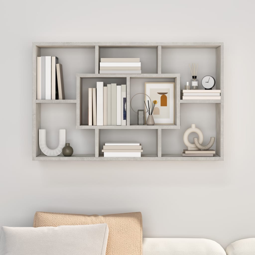 betonszürke szerelt fa fali polc 85 x 16 x 52,5 cm