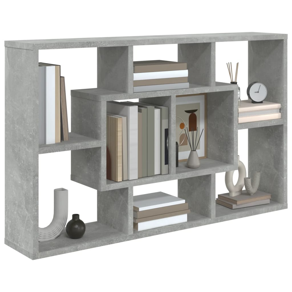 betonszürke szerelt fa fali polc 85 x 16 x 52,5 cm