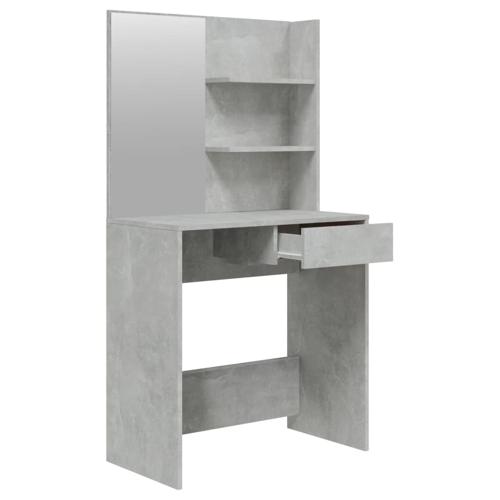 betonszürke fésülködőasztal tükörrel 74,5 x 40 x 141 cm