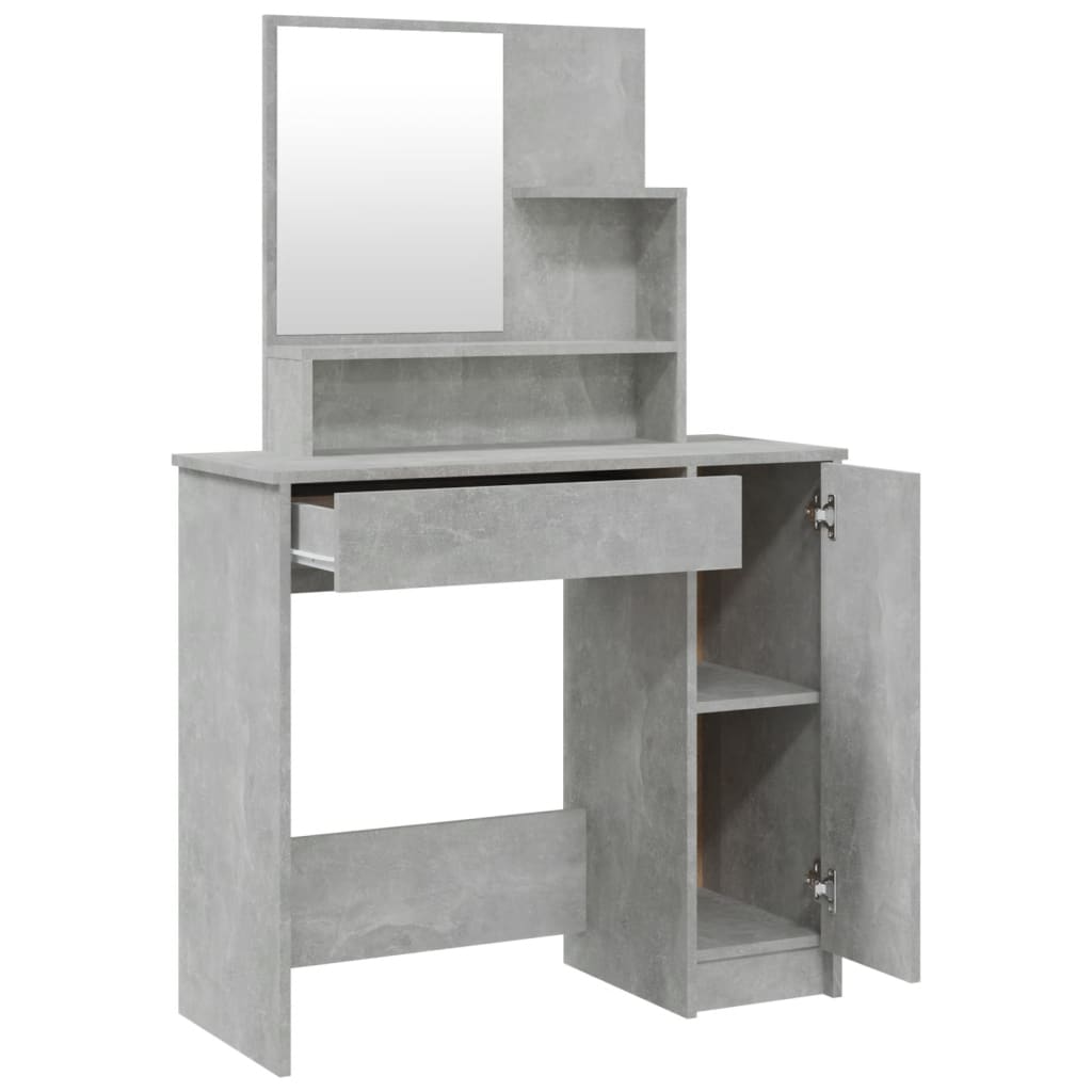 betonszürke fésülködőasztal tükörrel 86,5 x 35 x 136 cm