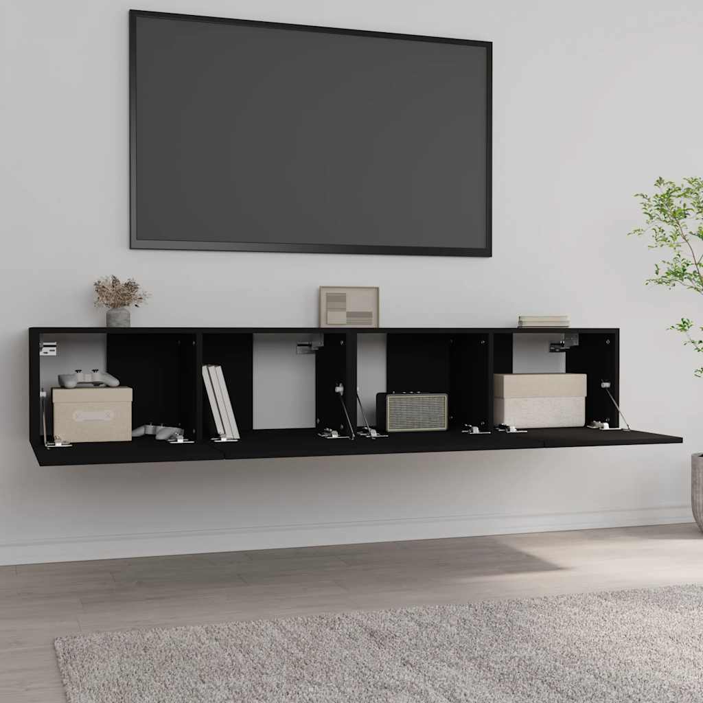 2 db fekete szerelt fa TV-szekrény 80 x 30 x 30 cm
