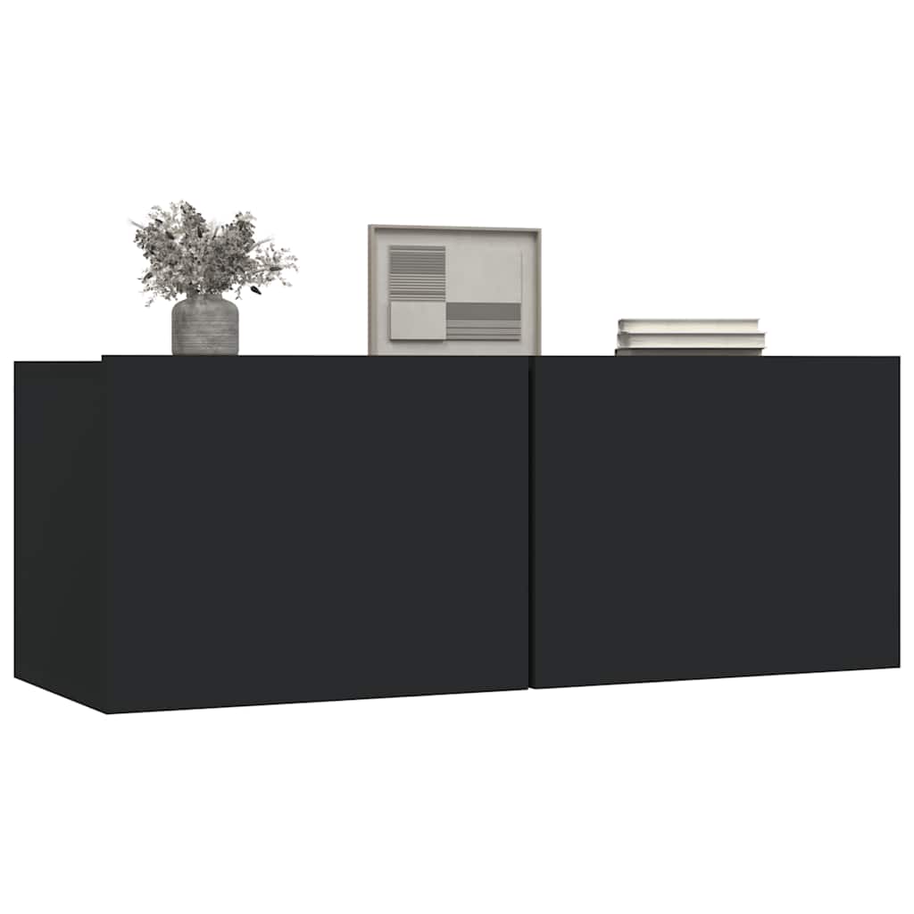 2 db fekete szerelt fa TV-szekrény 80 x 30 x 30 cm